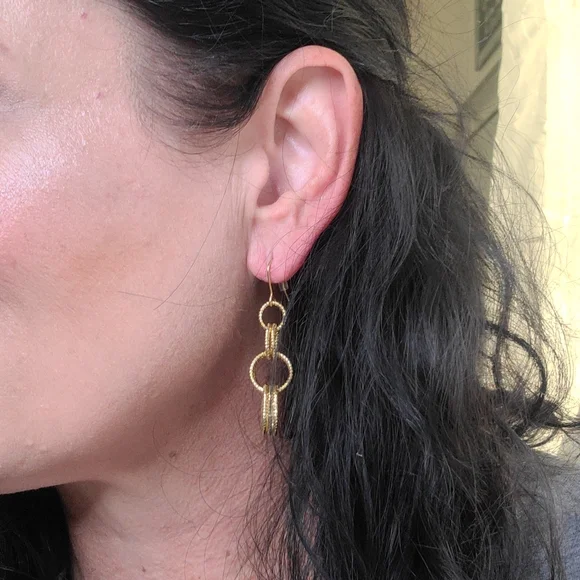 Gold Dangle Earrings Lightweight Brand New Diamond Cut Sparkle 2 in. Long Pretty - Picture 4 of 5